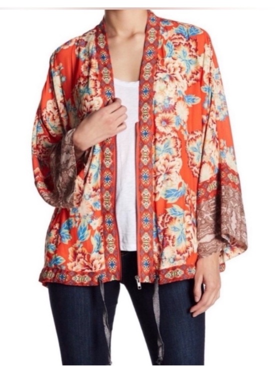 Free People Tops - Free People Wildflower Orange Boho Kimono Jacket